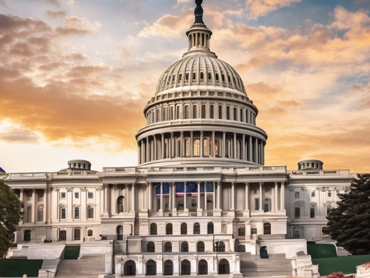 US Capitol building with cryptocurrency symbols