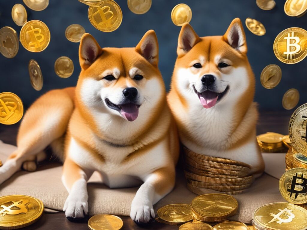 Shiba Inu dog with cryptocurrency symbols