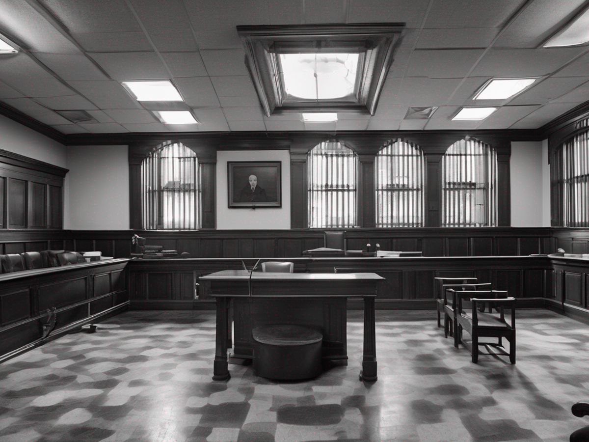 courtroom with judge and gavel, prison bars, Sam Bankman-Fried