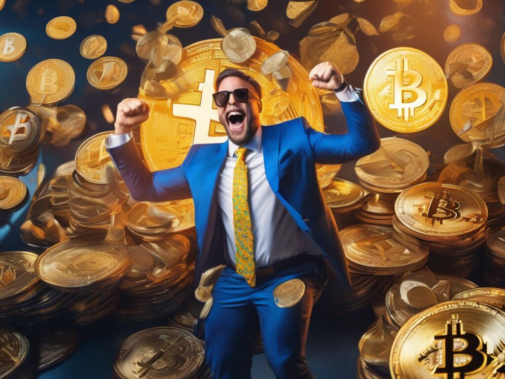 cryptocurrency trader celebrating huge profit